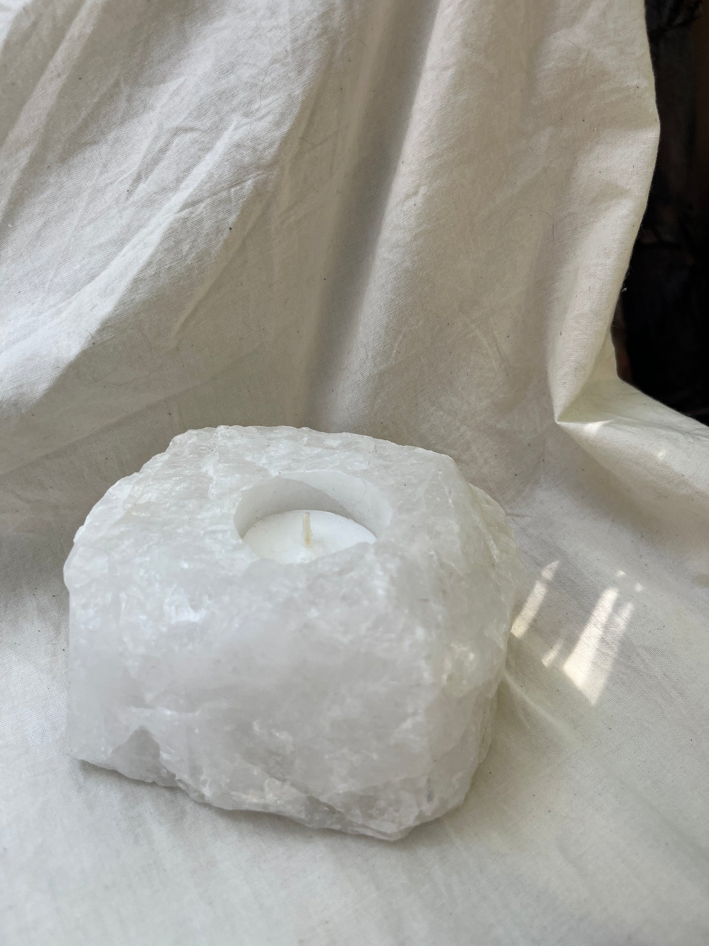 Raw Quartz Candle Holder