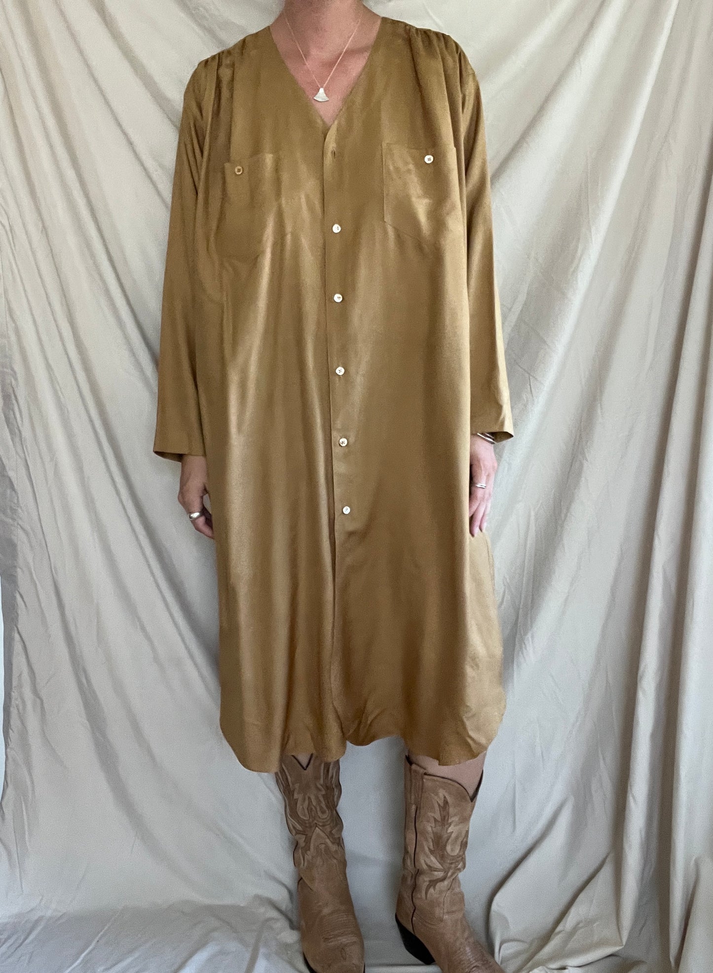 Camel Silk Shirtdress