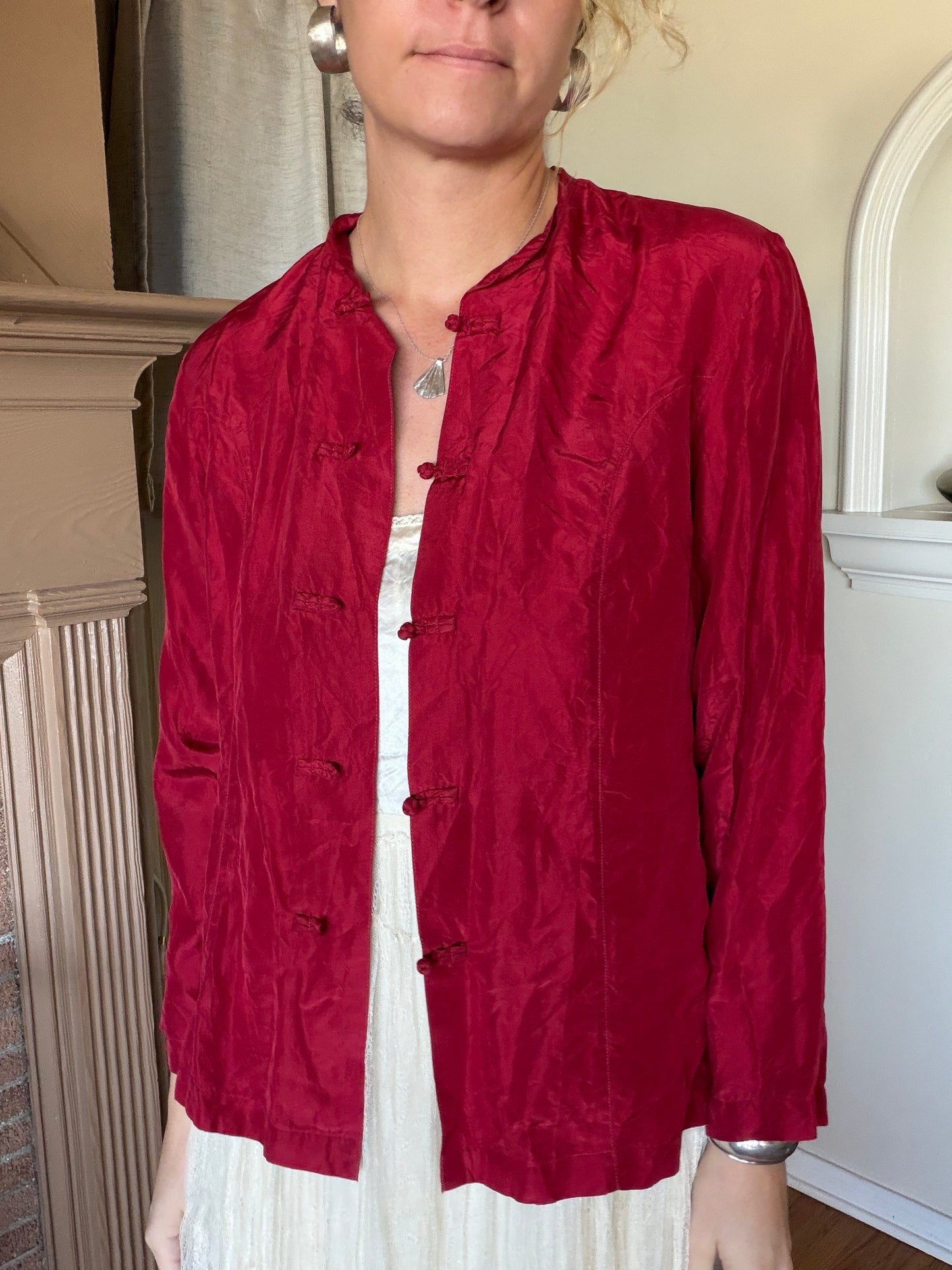 Vintage Red Silk Chinese Blouse