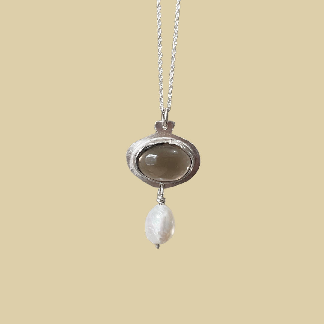 OOAK 9 | Smokey Quartz and Pearl Pendant Silver