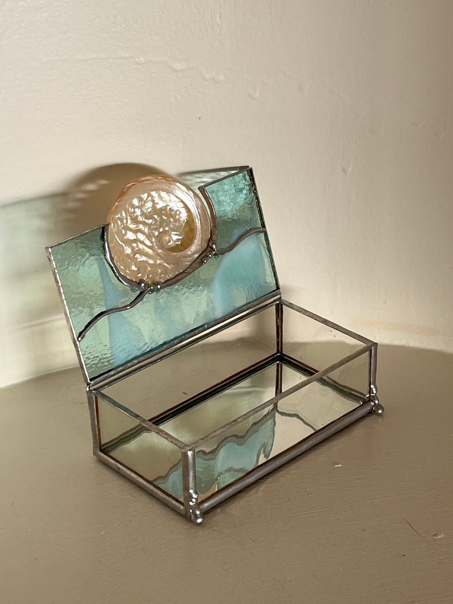 Blue Glass and Shell Keepsake Box