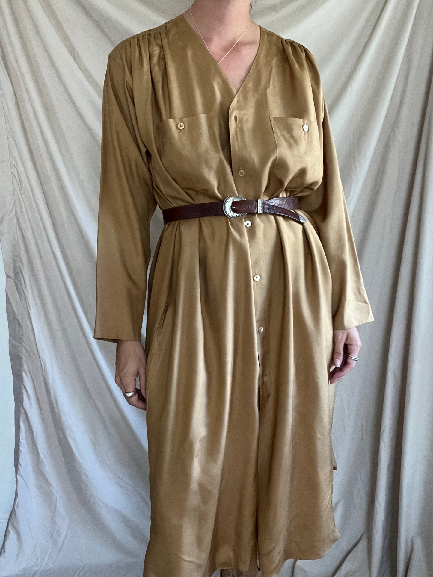 Camel Silk Shirtdress