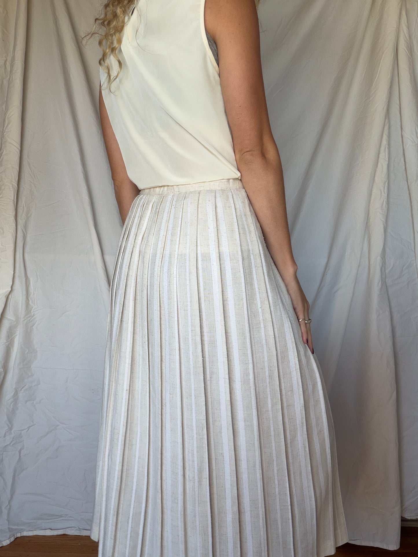 Vintage Striped Pleated Midi Skirt