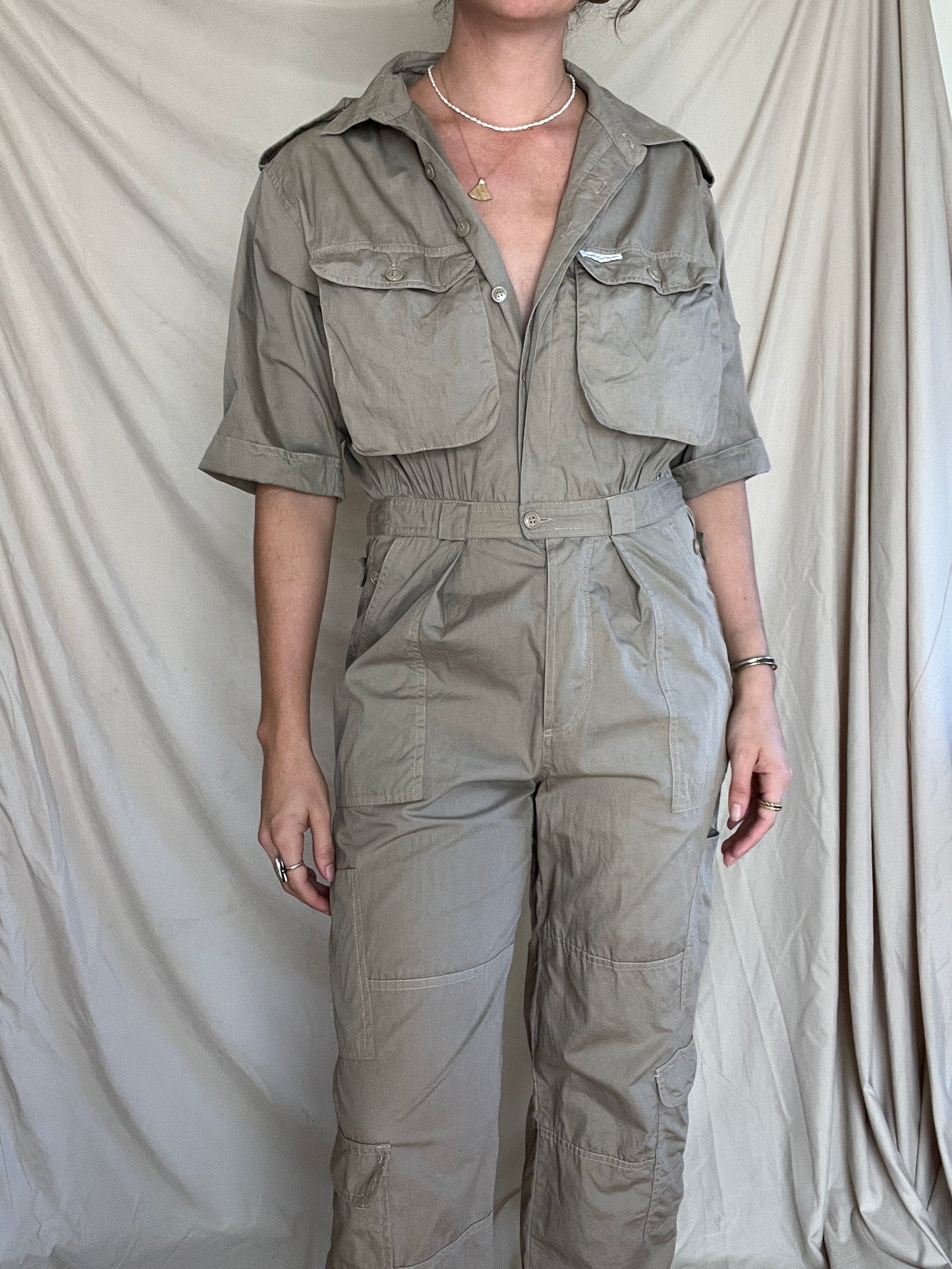 Vintage Taupe Cotton Jumpsuit