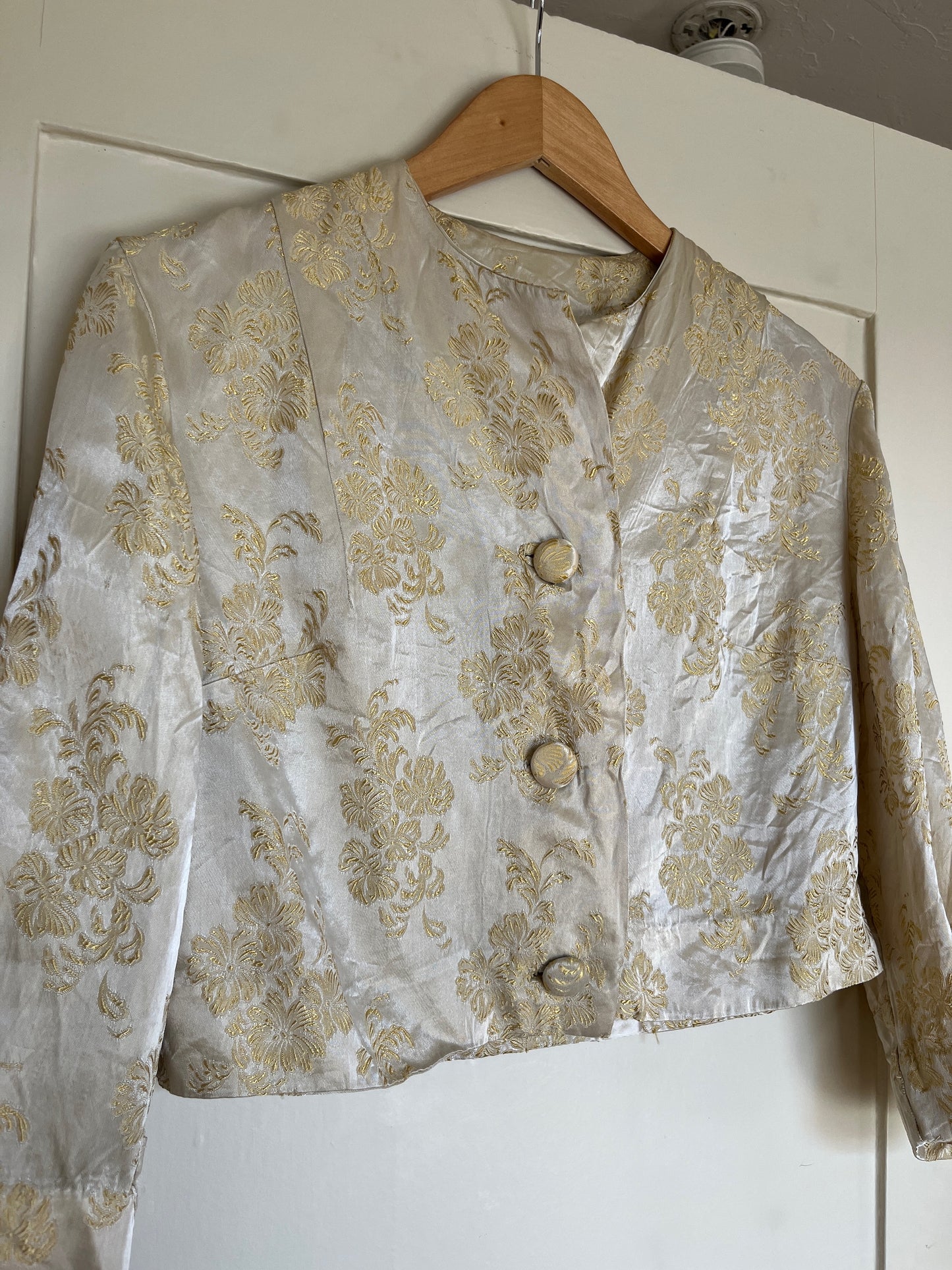 Vintage Floral Jacquard Silk Bolero