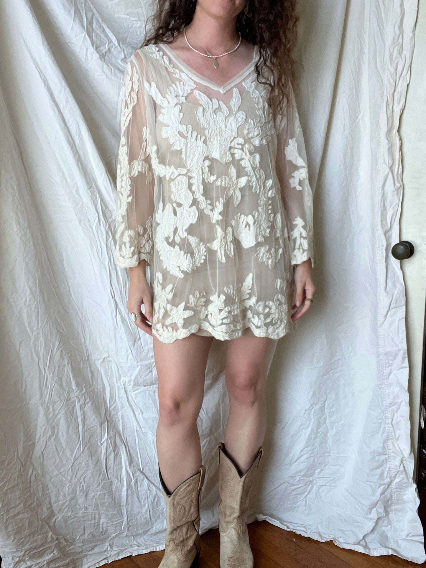 Vintage Sheer Floral Mini Dress