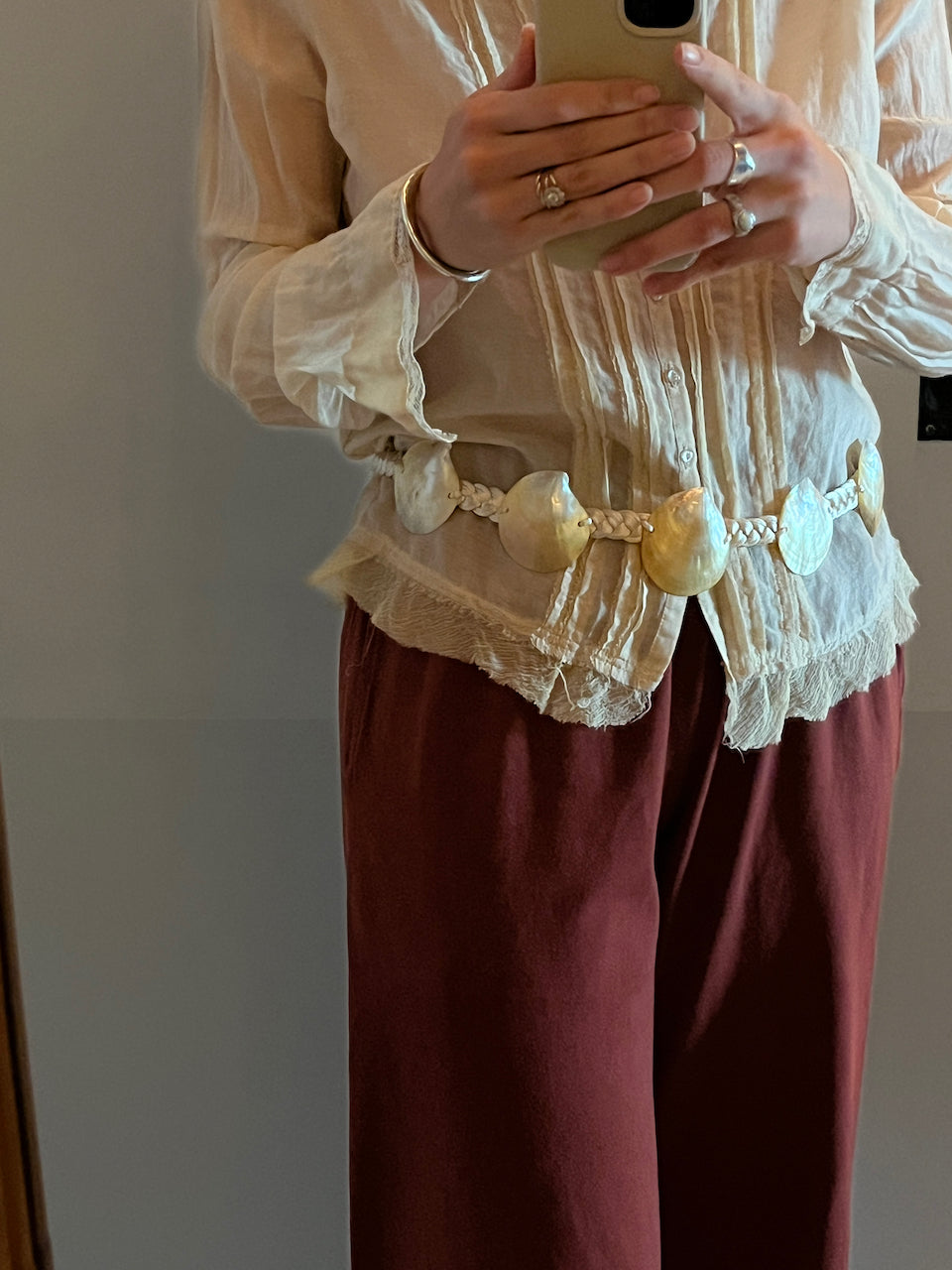 Vintage Golden Lip Shell and Satin Belt