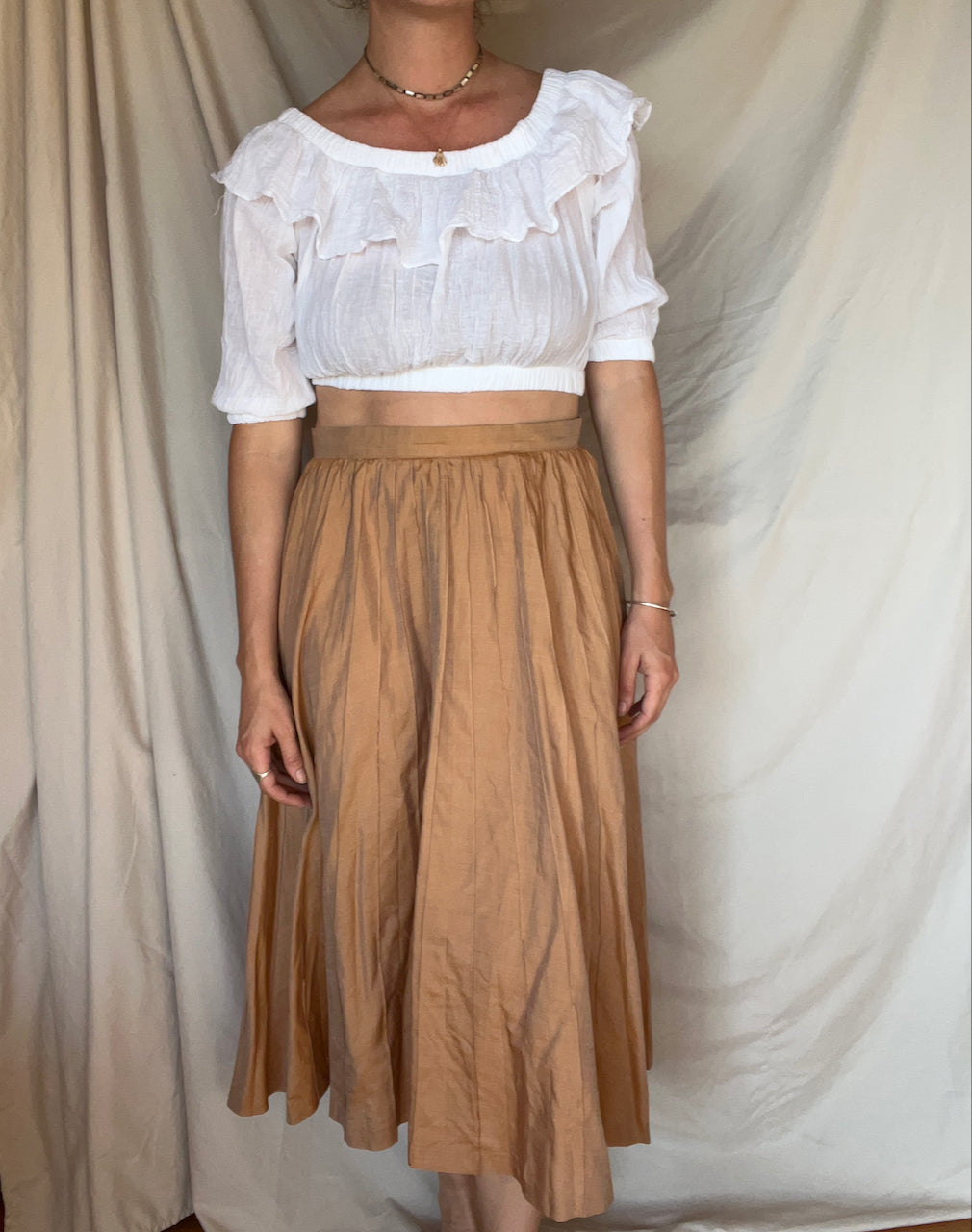 White Cotton Off Shoulder Ruffle Crop Top