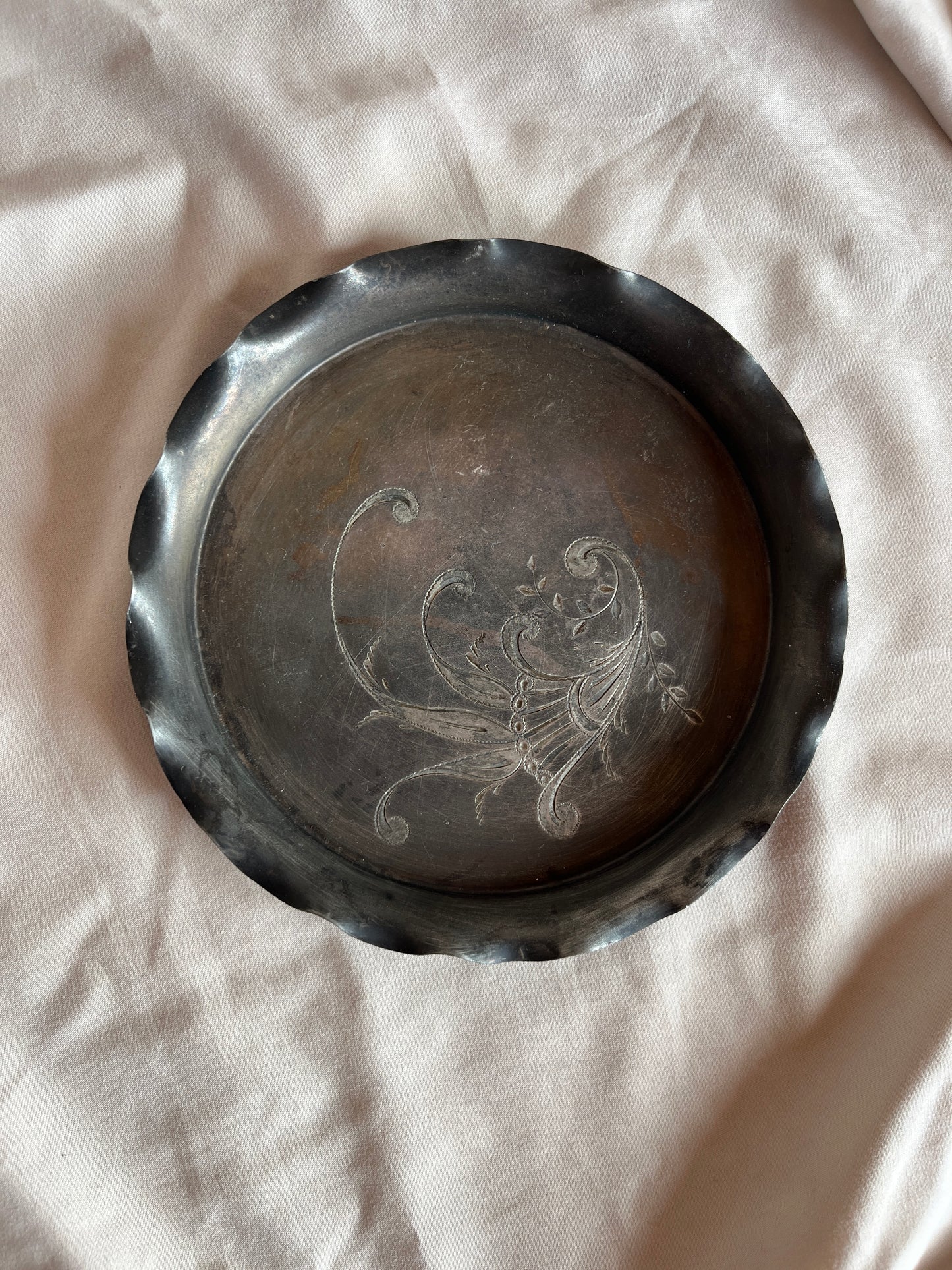 Antique Sterling Etched Vanity Tray