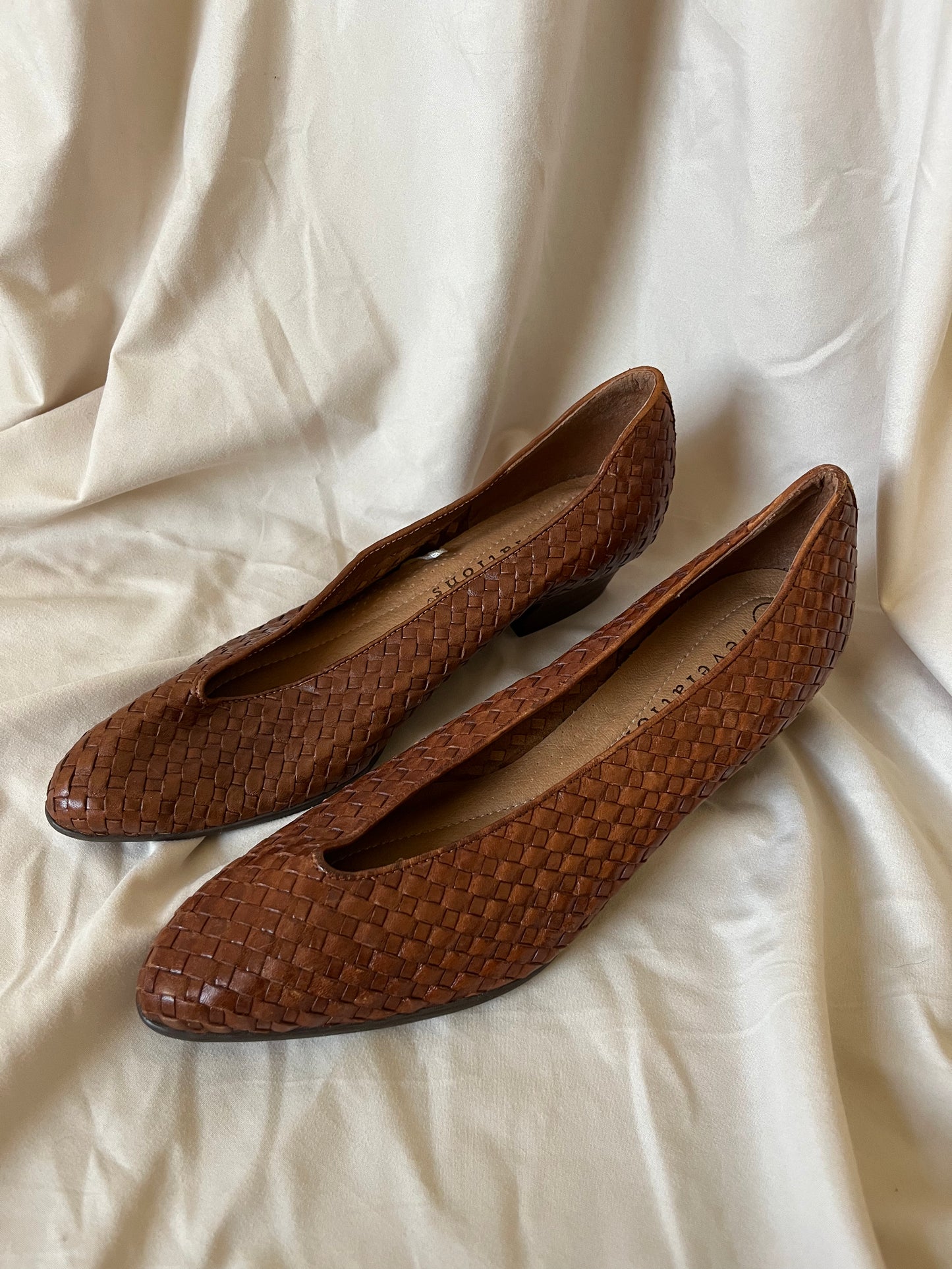 Woven Leather Kitten Heels