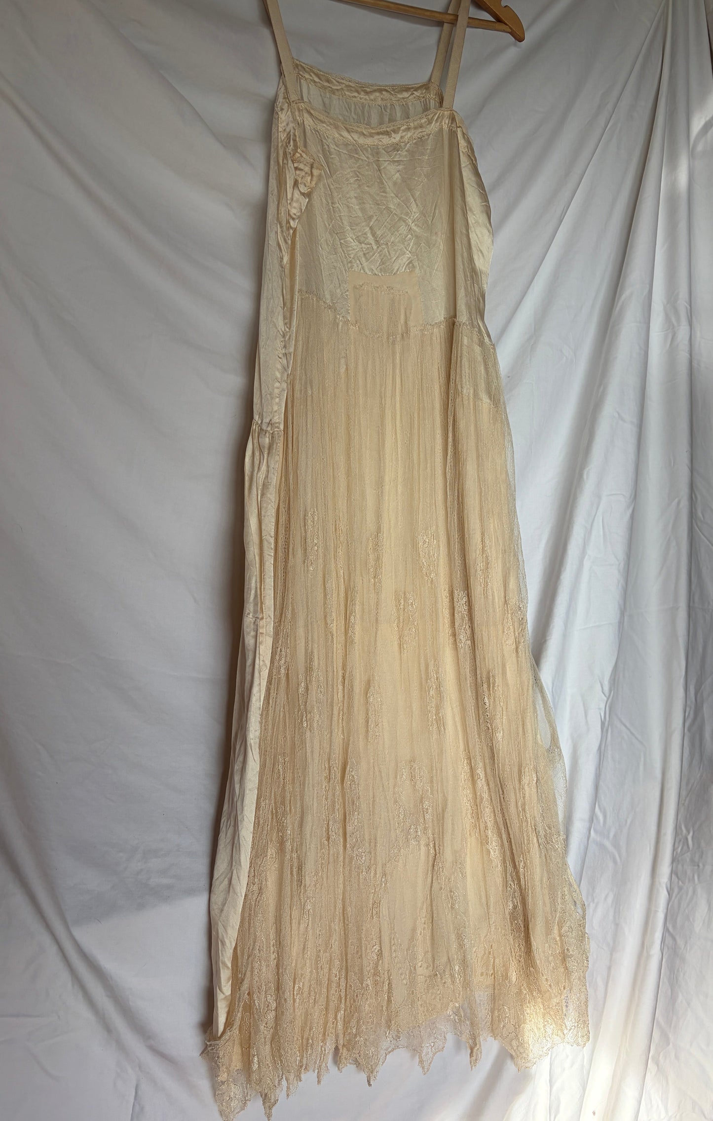 Antique Champagne Silk and Lace Slip Dress