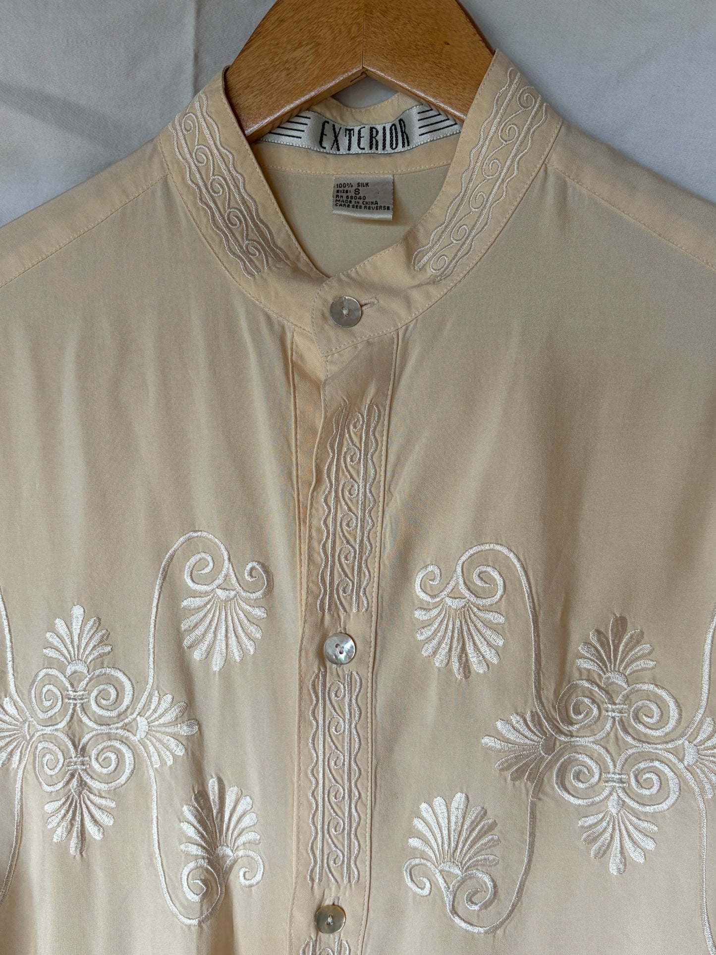 Vintage Cream Embroidered Silk Blouse