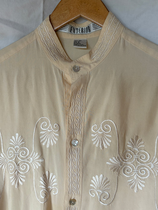 Vintage Cream Embroidered Silk Blouse