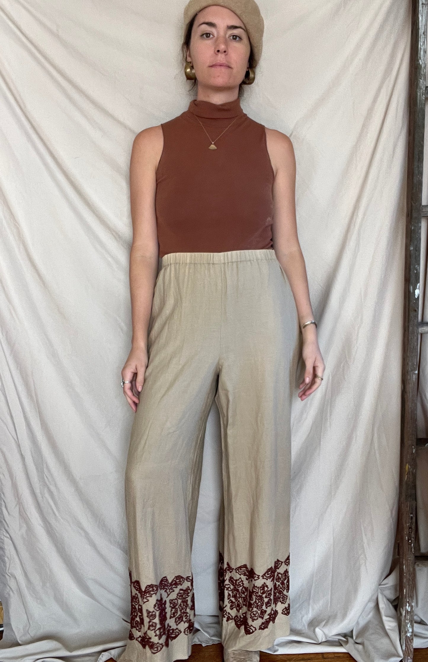 Vintage Beaded Linen Pants