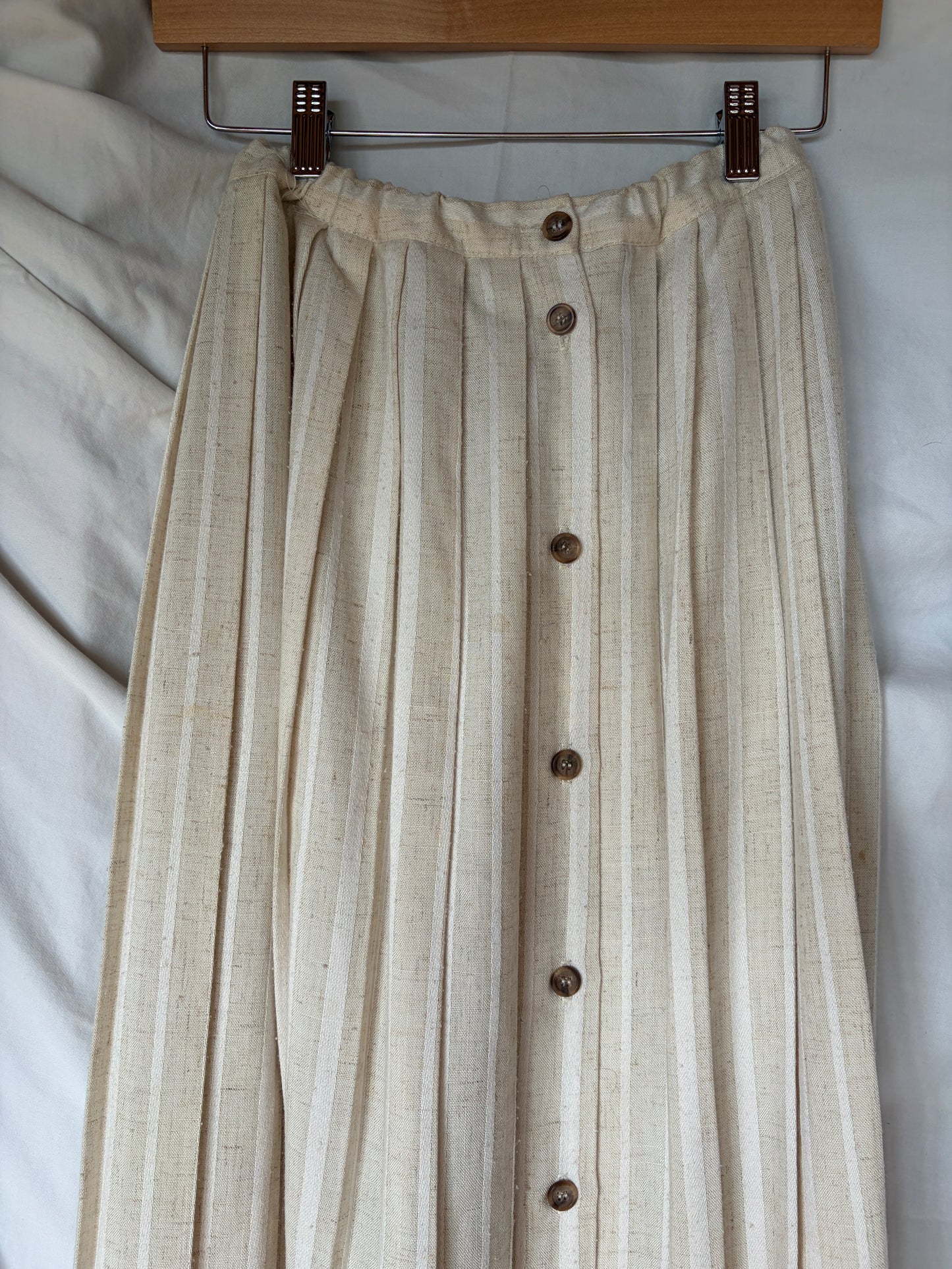 Vintage Striped Pleated Midi Skirt