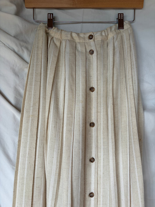 Vintage Striped Pleated Midi Skirt