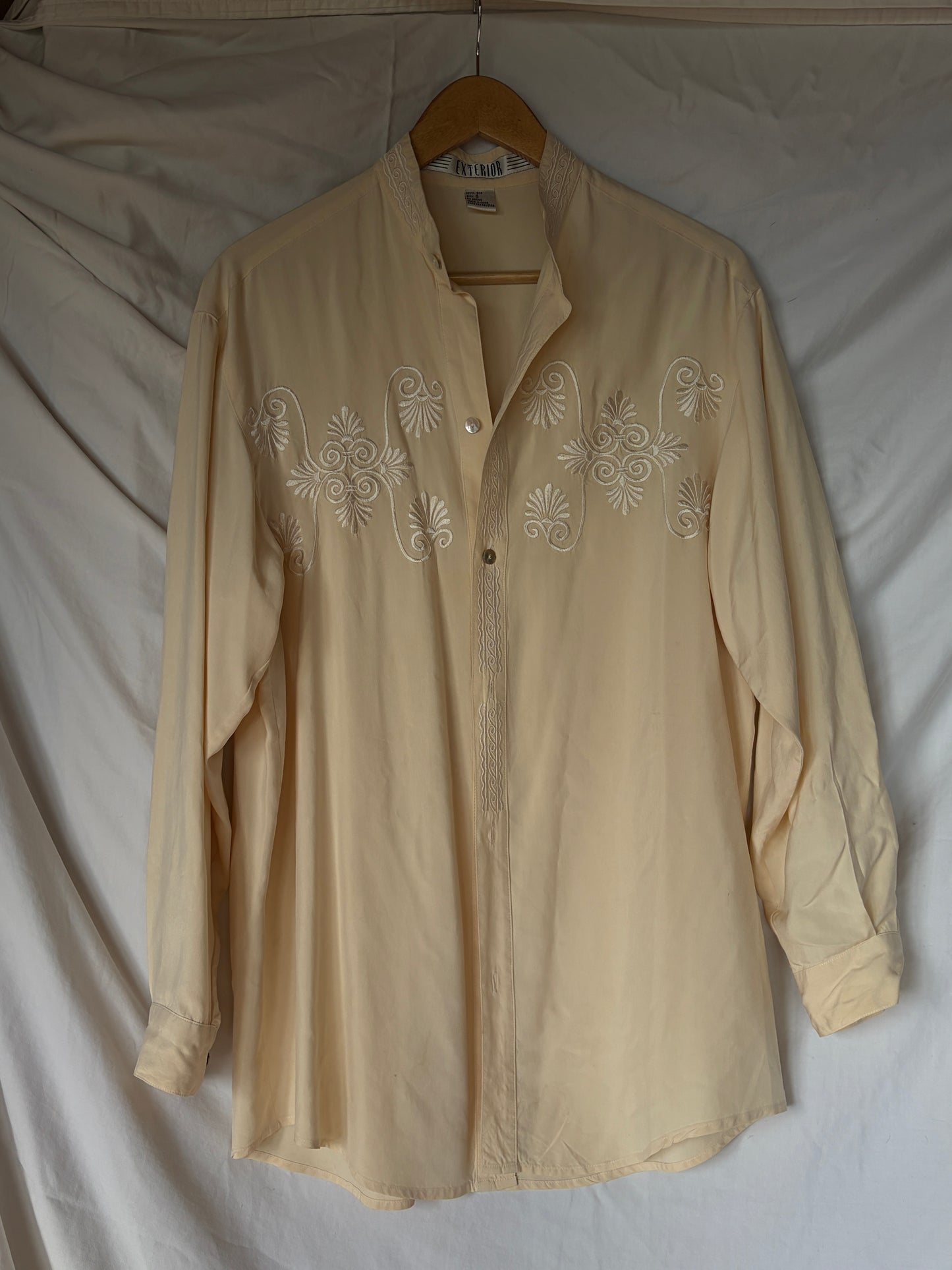 Vintage Cream Embroidered Silk Blouse