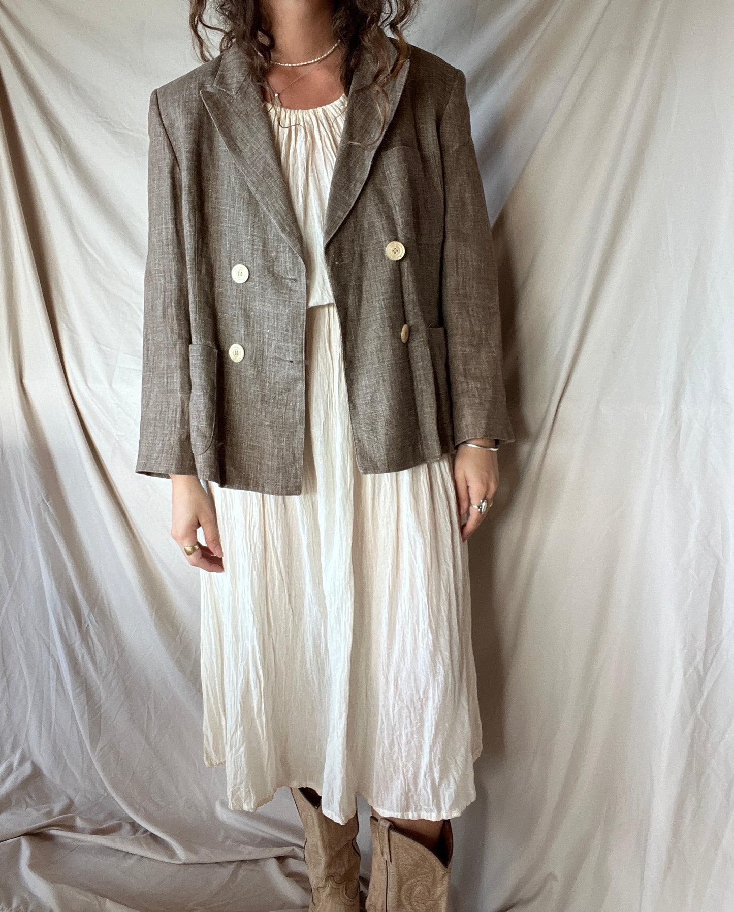 Vintage Light Brown Linen Blazer