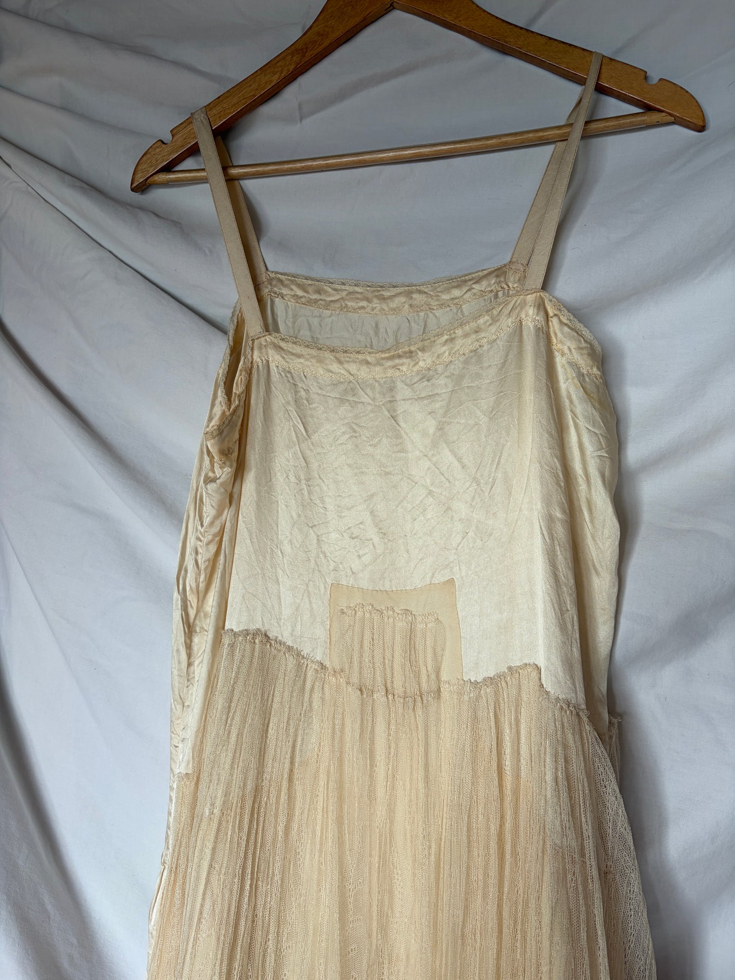 Antique Champagne Silk and Lace Slip Dress