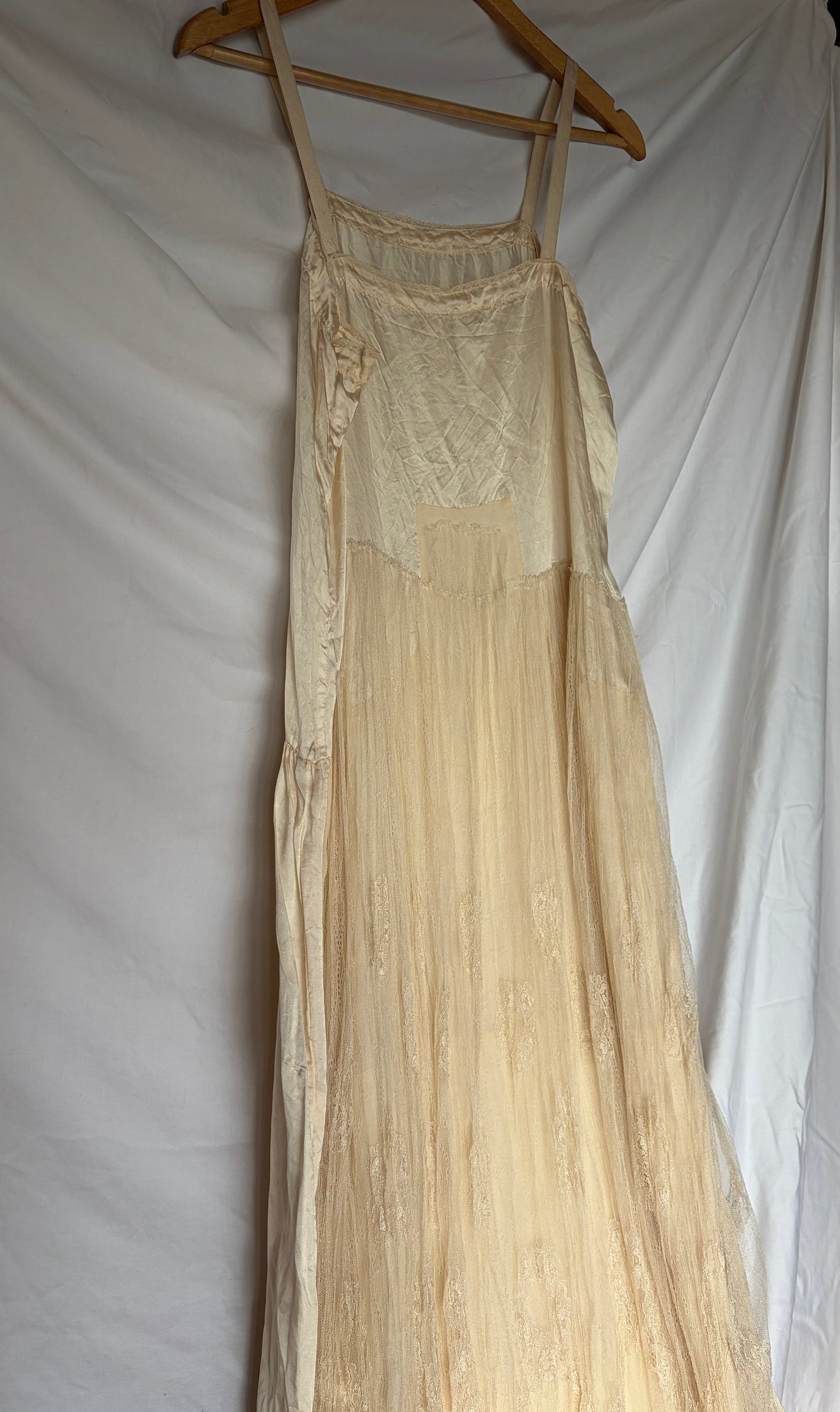 Antique Champagne Silk and Lace Slip Dress