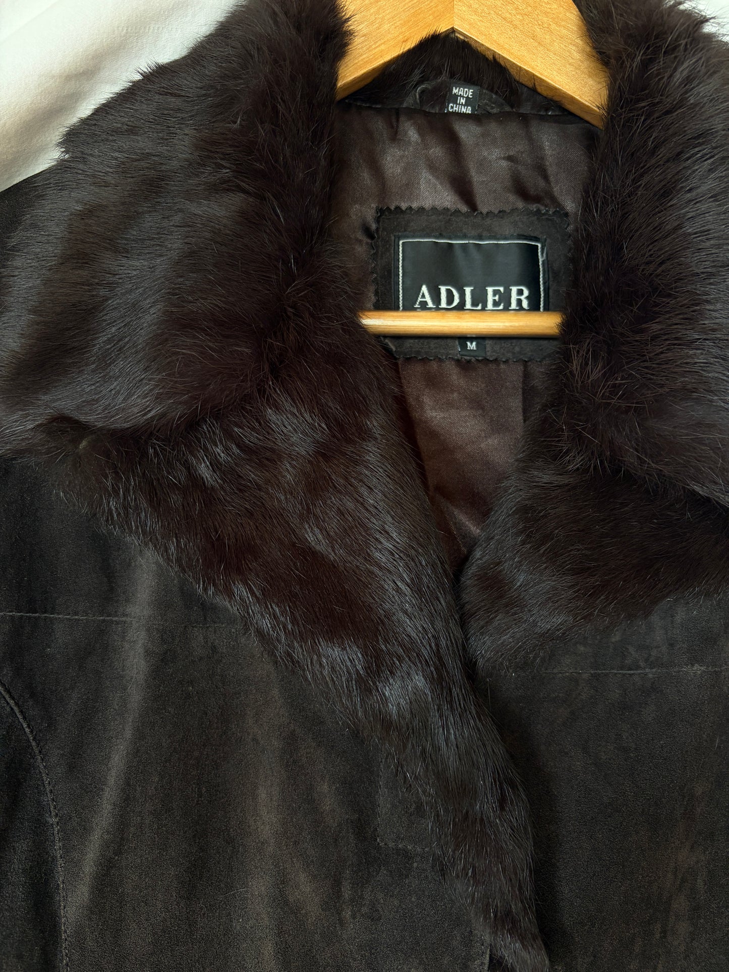 Vintage Espresso Suede Fur Trim Coat
