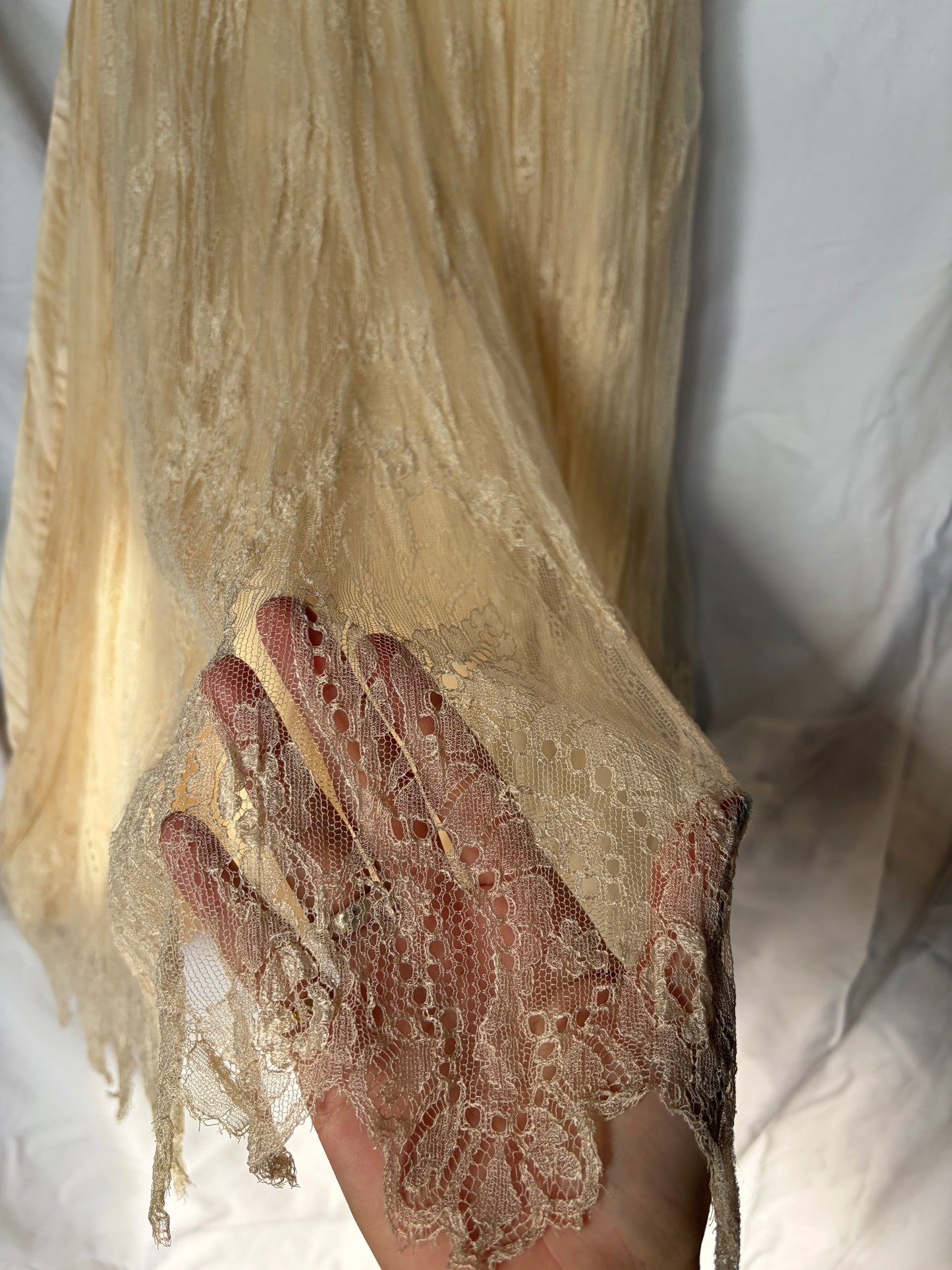 Antique Champagne Silk and Lace Slip Dress