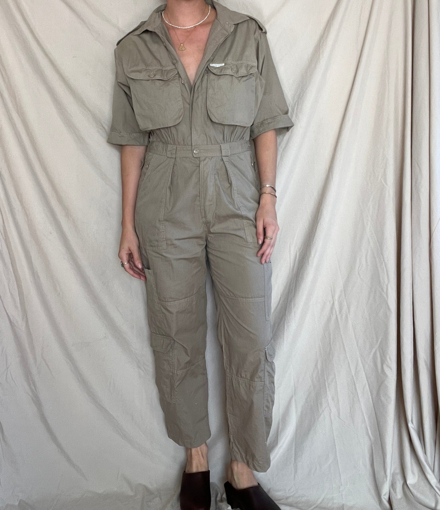 Vintage Taupe Cotton Jumpsuit