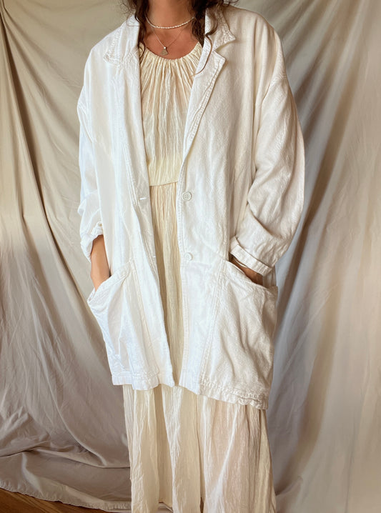 Vintage White Cotton Work Coat