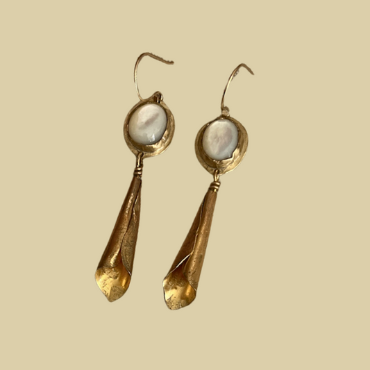 OOAK 14 | Mother of Pearl and Cala Lily Earrings