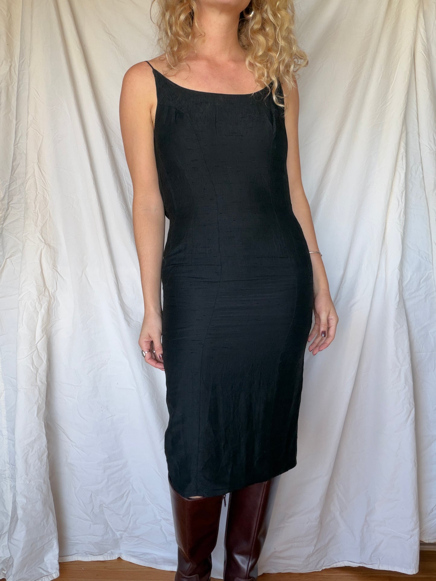Vintage Union Made Black Silk Midi Dress