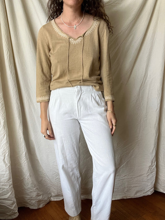 Vintage Embroidered Tan Sweater