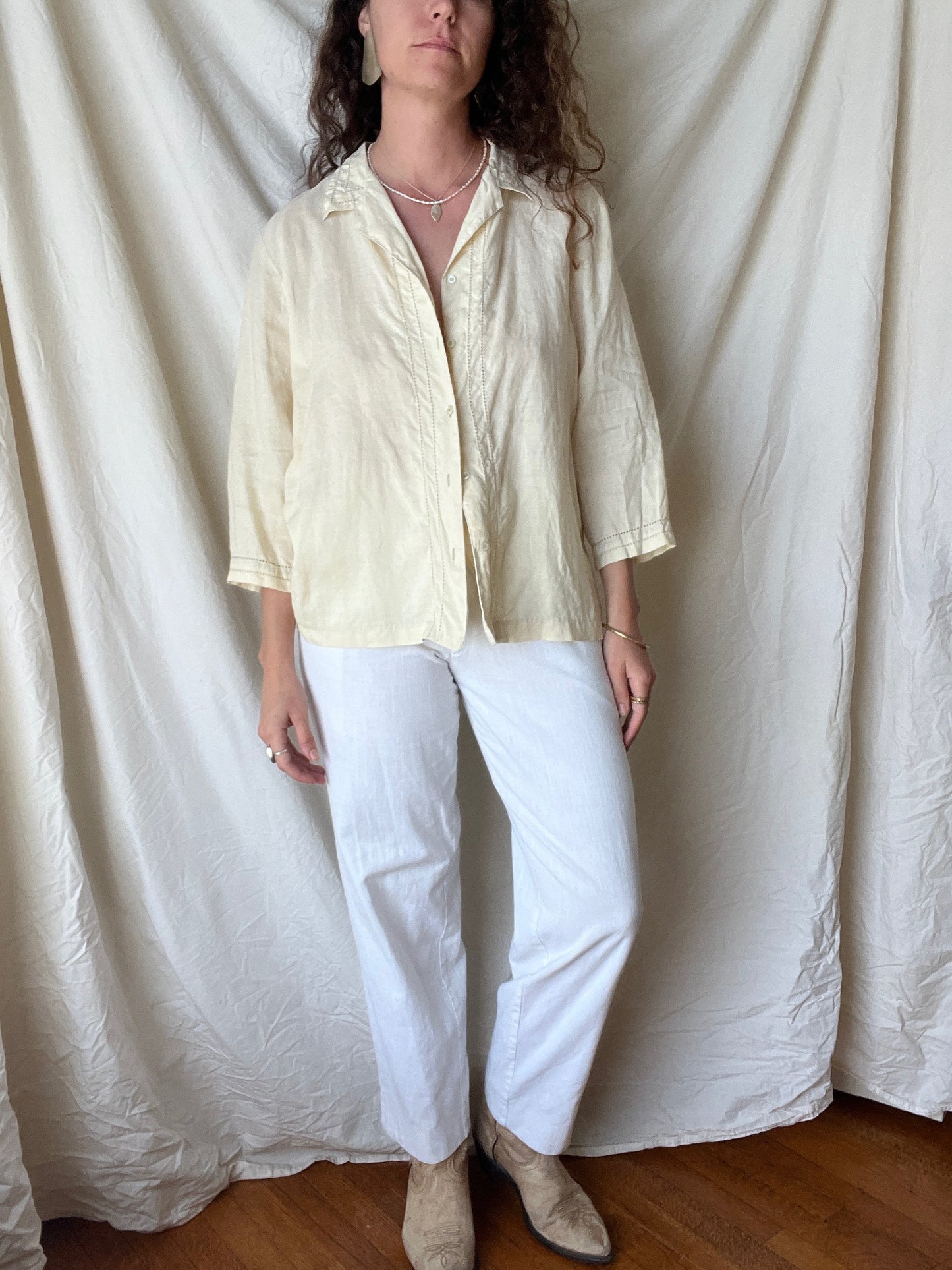 Vintage Cream Buttondown with Eyelet Details