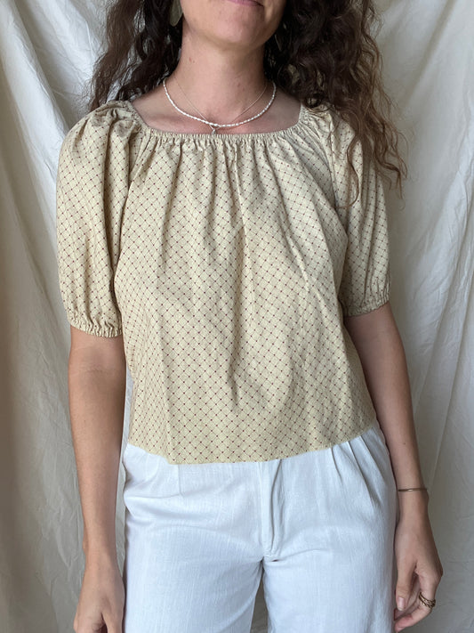 Vintage Cream and Maroon Patterned Top