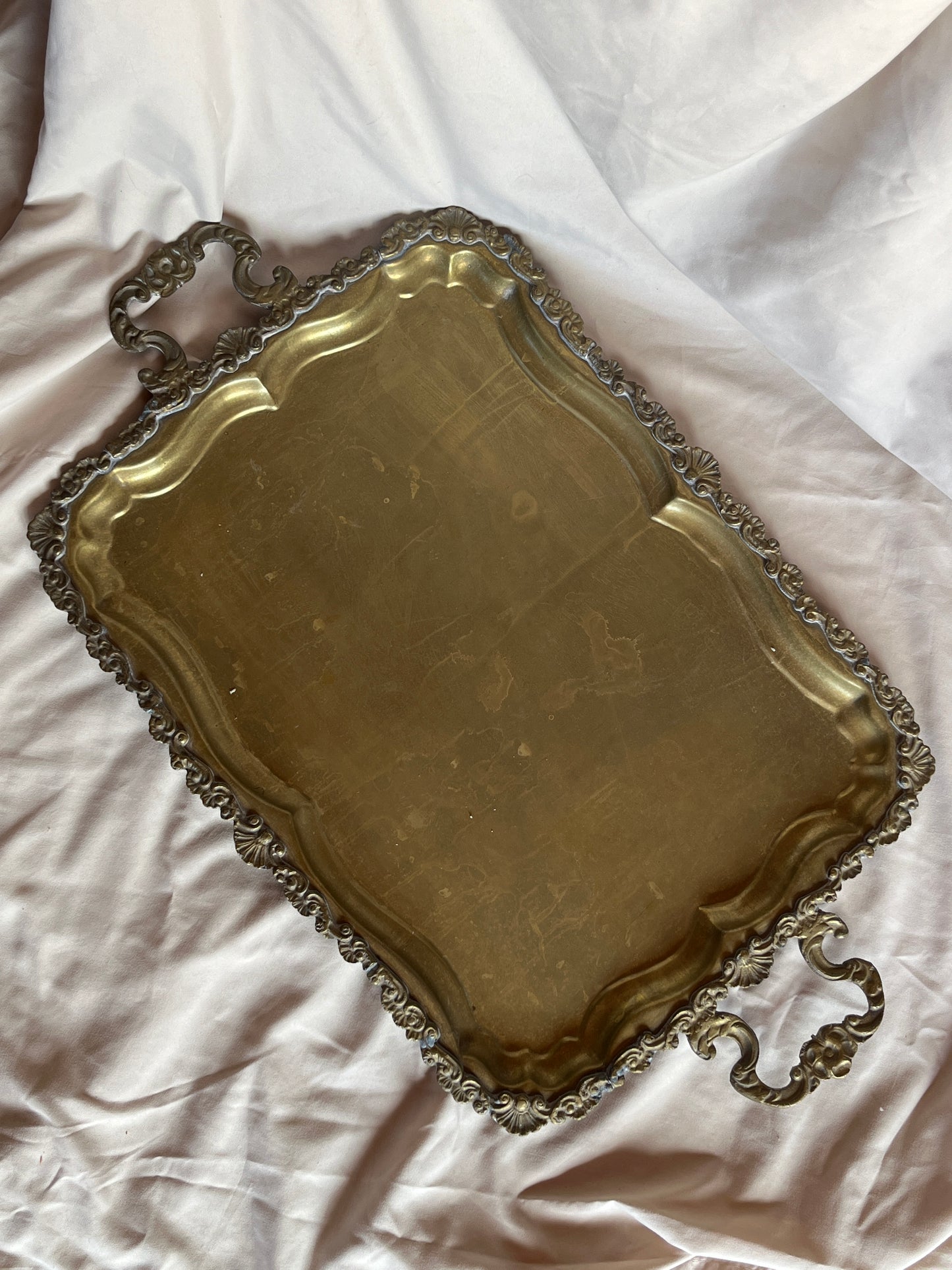 Antique Brass Floral Serving Tray