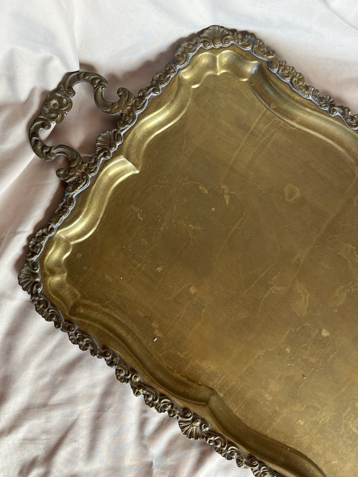 Antique Brass Floral Serving Tray