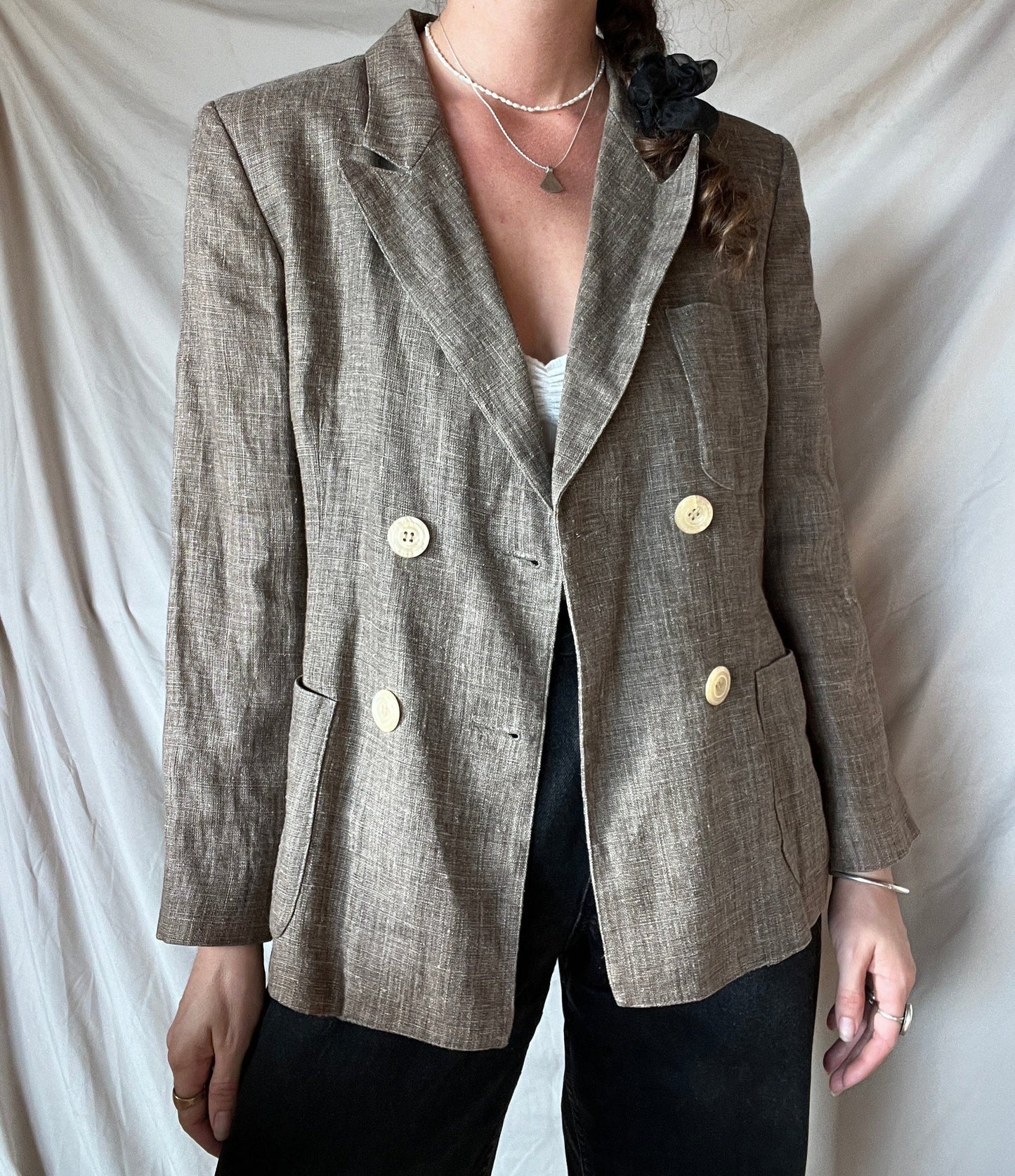 Vintage Light Brown Linen Blazer