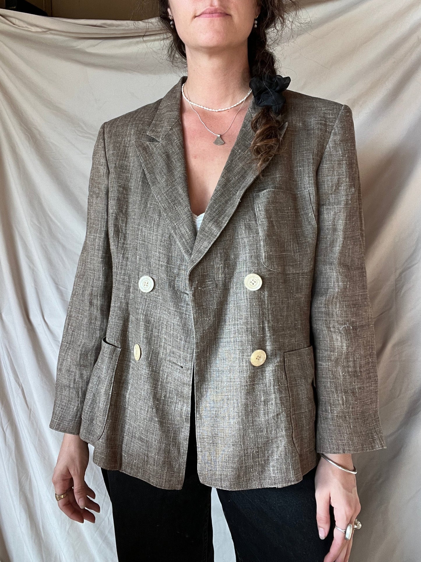 Vintage Light Brown Linen Blazer