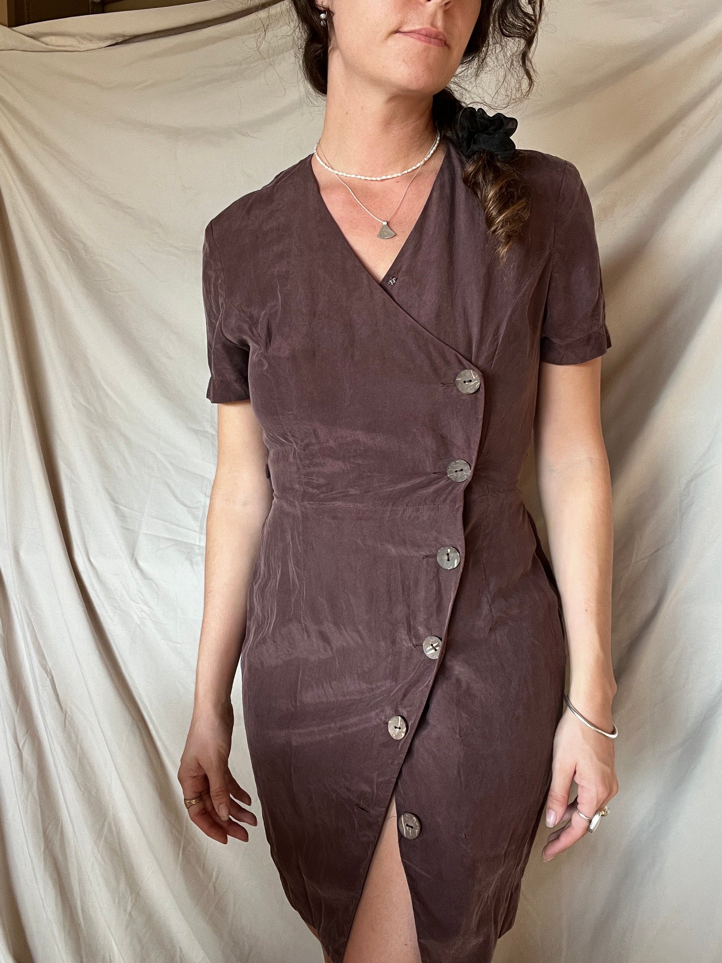 Vintage Brown Silk Mini Dress