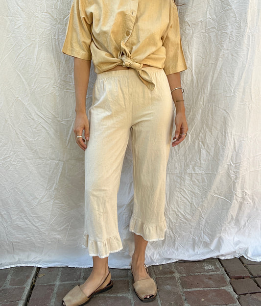 Vintage Beige Ruffle Pants