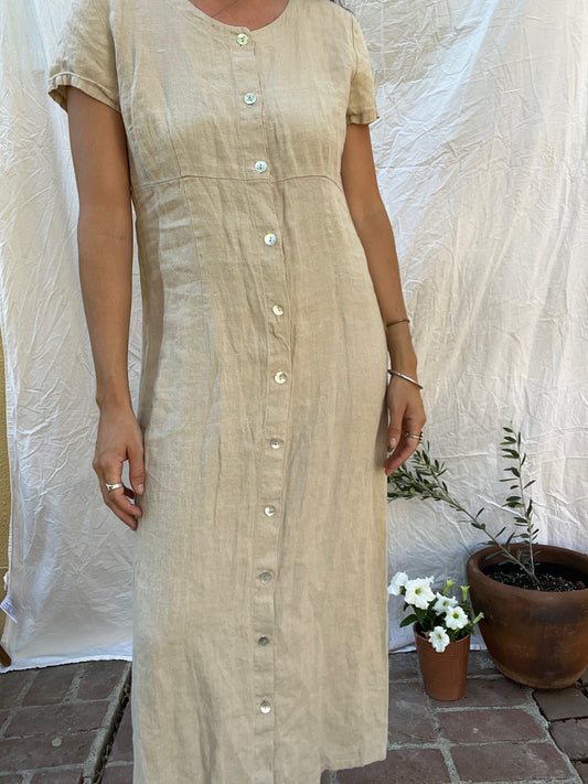 Beige Button Down Market Dress