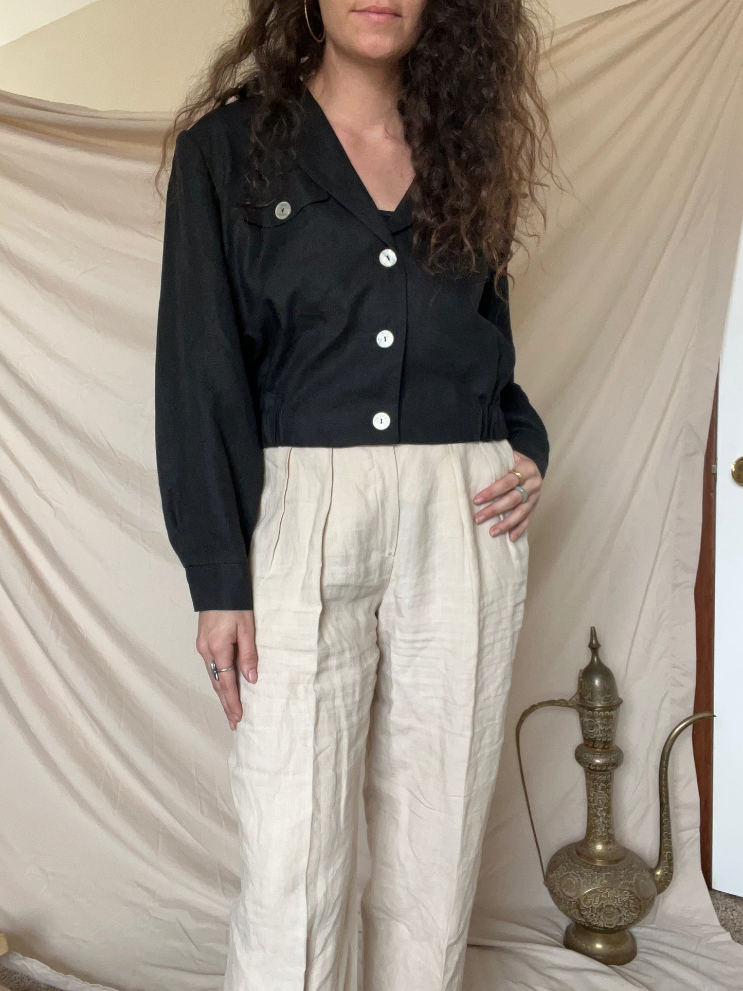 Black Cropped Linen Jacket