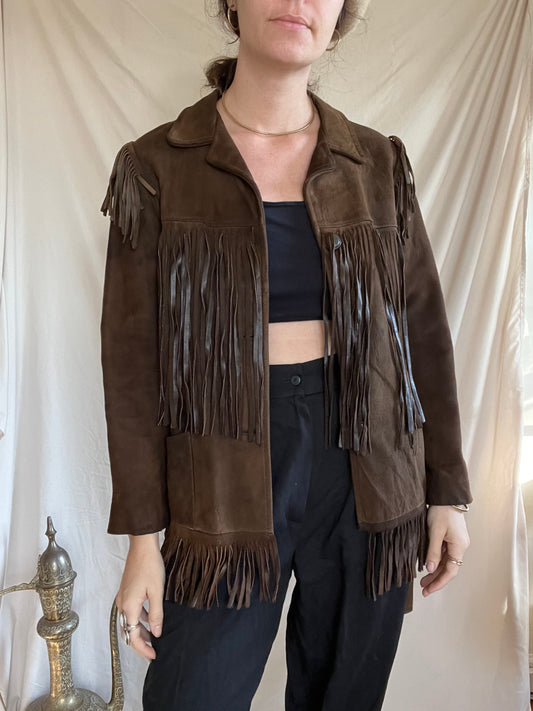 Espresso Suede Fringe Jacket