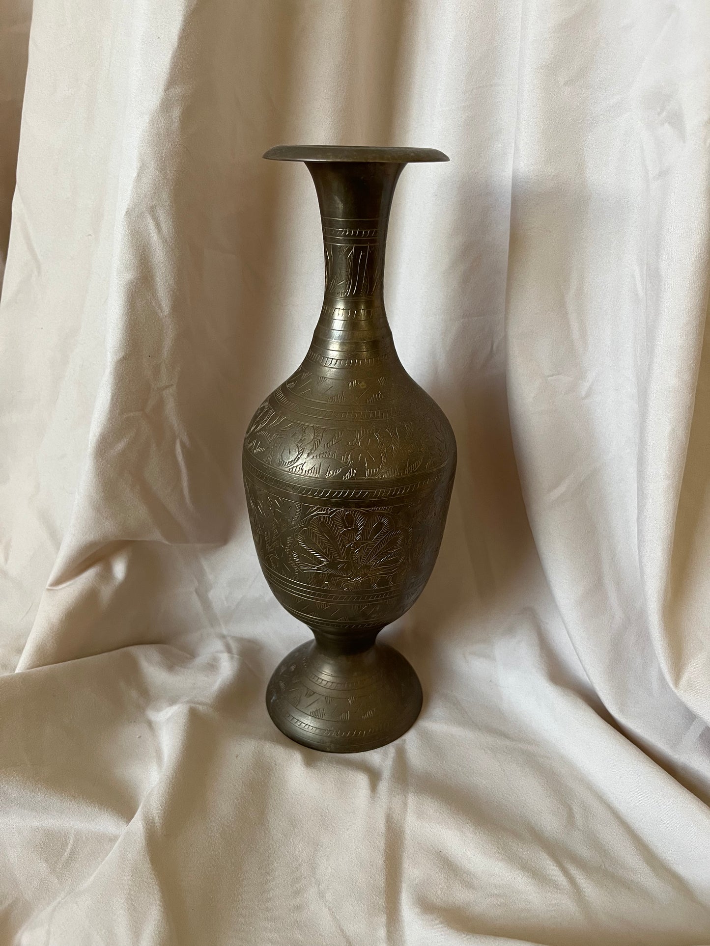 Peacock Etched Brass Vase