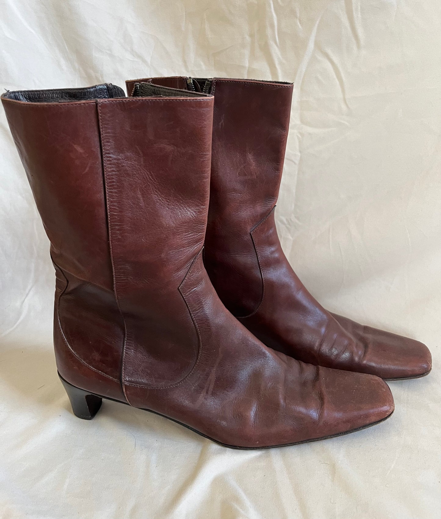 Mid Calf Leather Boots